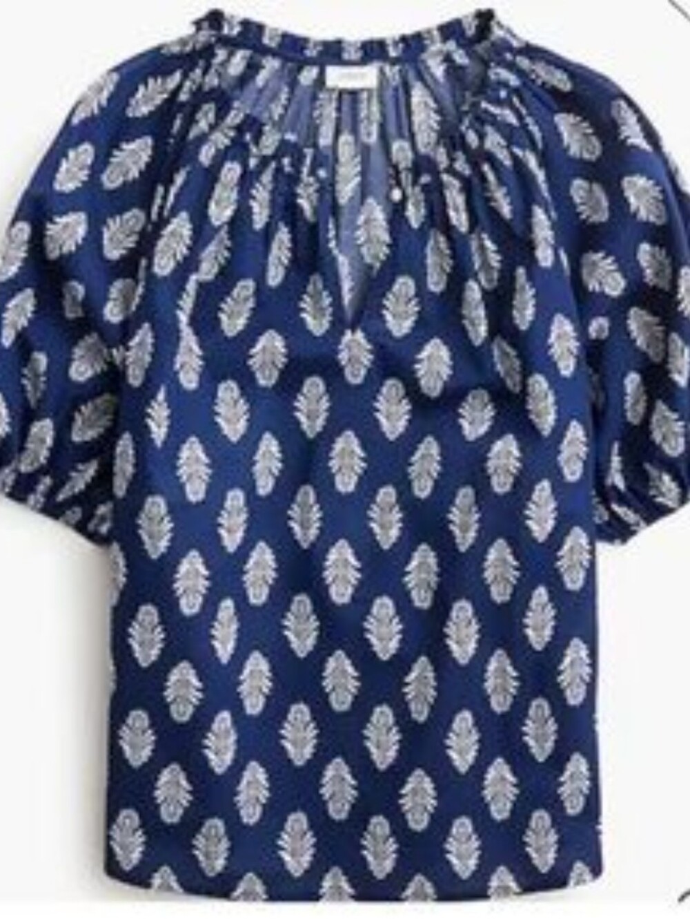 🦋J.Crew Factory Printed Puff-Sleeve Split-Neck Cotton Top Large